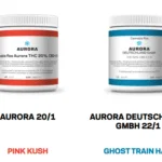Zdjęcie prezentujące Aurora La Confidential, Aurora Pink Kush, Aurora Ghost Train Haze, Auora DelaHaze